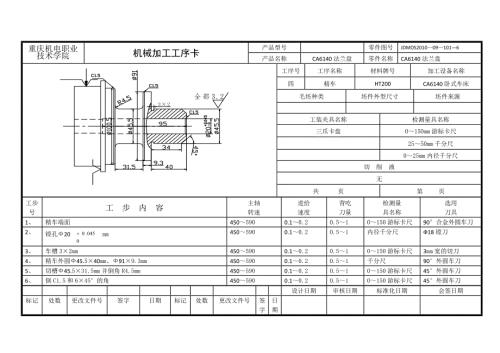 机械制造CA6140法兰盘标准加工工序卡片.doc