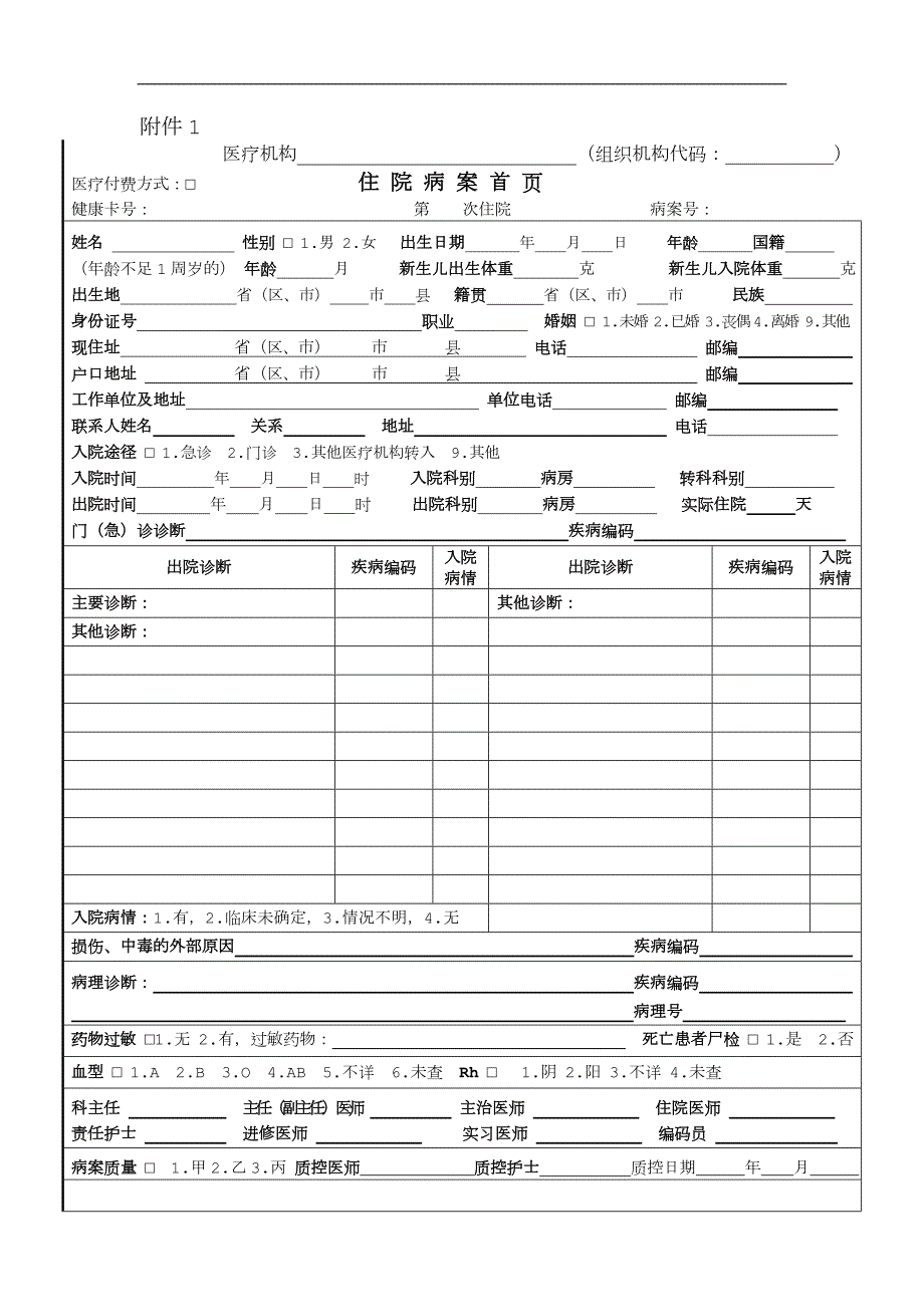 新电子病历首页模板.doc_第1页