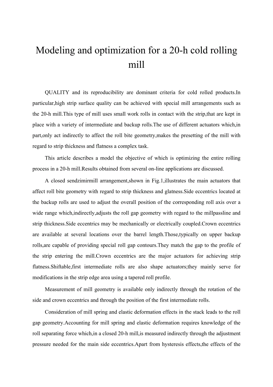机械专业外文文献翻译外文翻译20h冷轧机的模型化和优化.doc_第1页