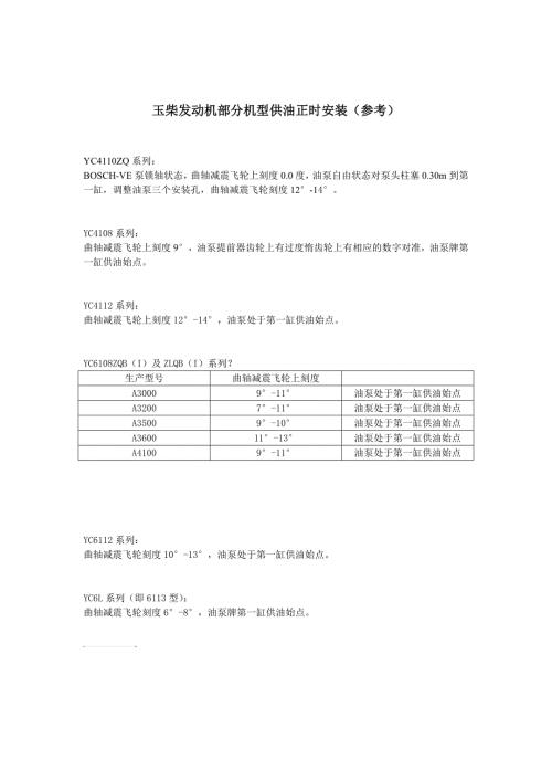 玉柴发动机部分机型供油正时安装.doc