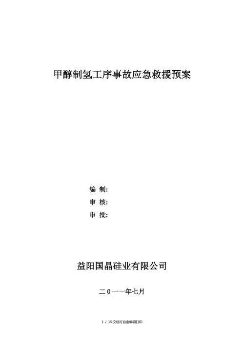 甲醇制氢应急救援预案方案计划书.doc