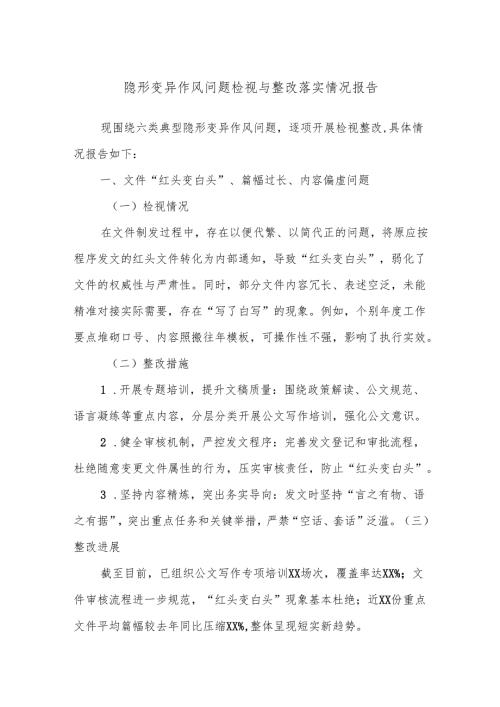 隐形变异作风问题检视与整改落实情况报告.docx