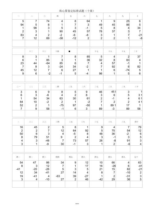 珠心算鉴定标准试题十级.docx