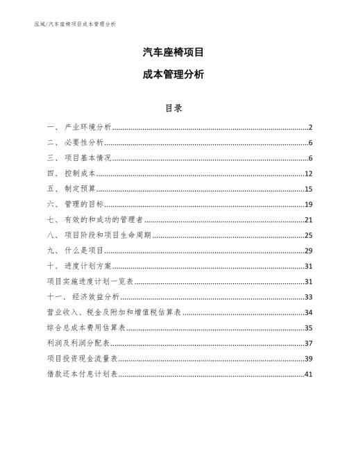 汽车座椅项目成本管理分析.docx