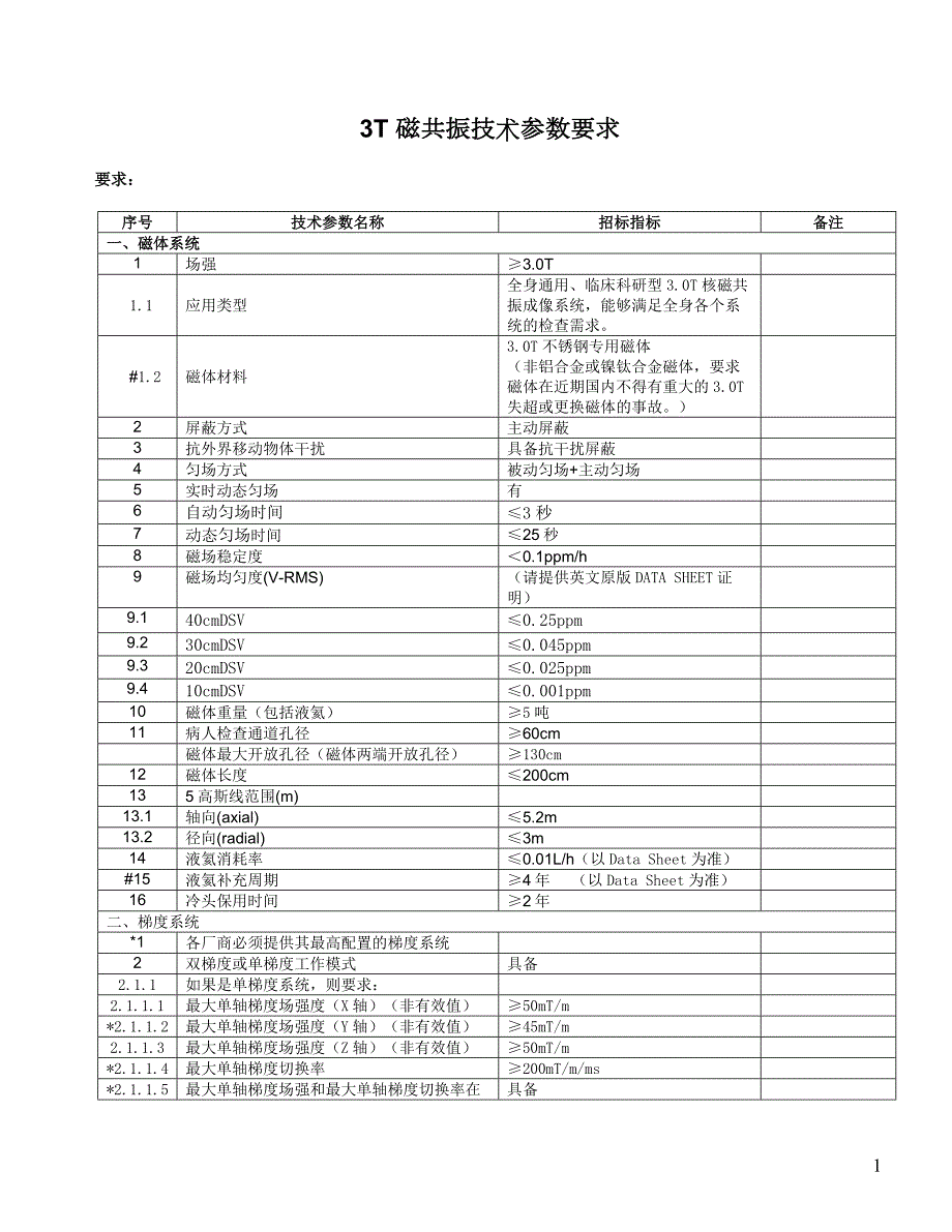 磁共振技术参数要求.doc_第1页