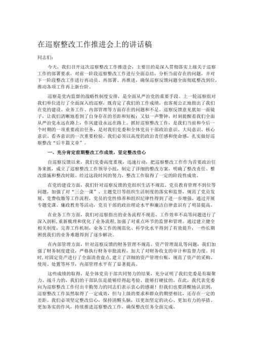 在巡察整改工作推进会上的讲话稿.docx