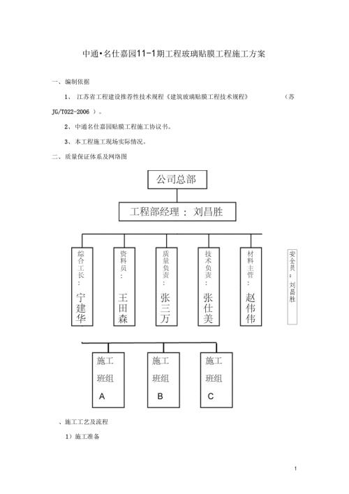 玻璃膜施工方案.doc