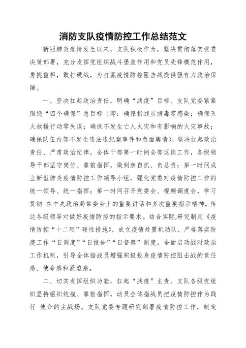 消防支队疫情防控工作总结范文.docx