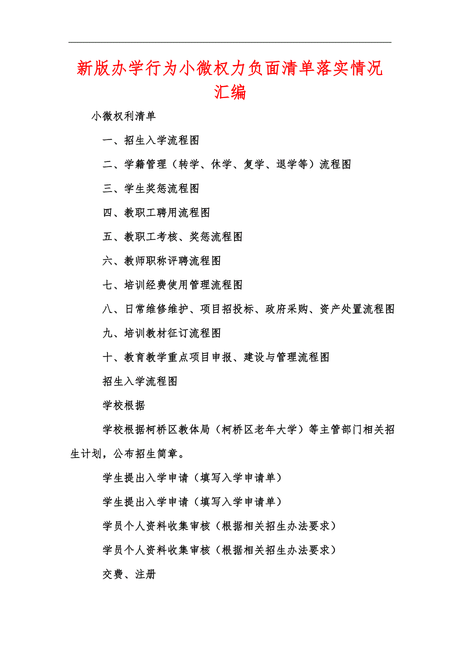 新版办学行为小微权力负面清单落实情况汇编.docx_第1页