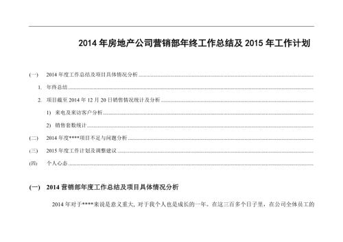 房地产公司营销部年终工作总结及工作计划.doc