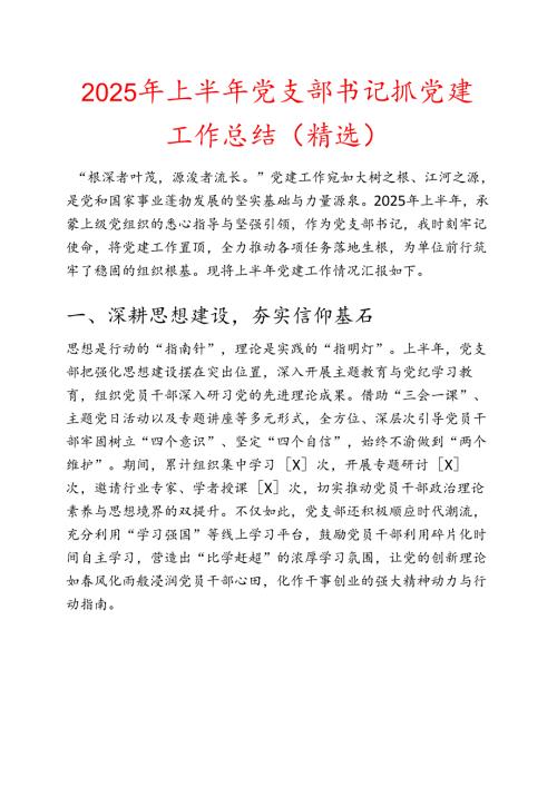 2025年上半年党支部书记抓党建工作总结（精选）.docx