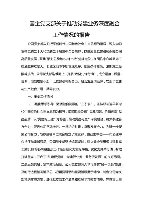 国企党支部关于推动党建业务深度融合工作情况的报告.docx