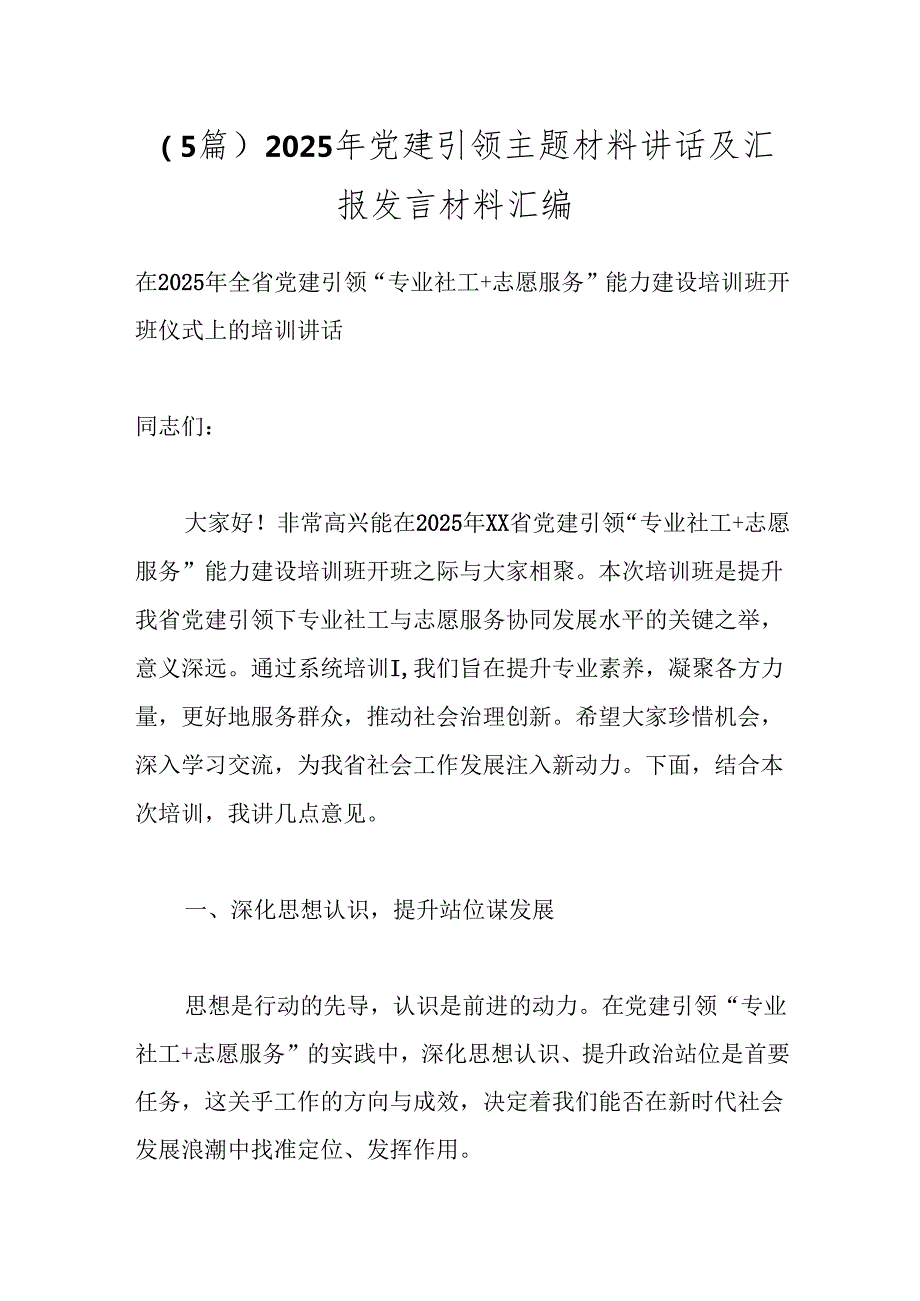 （5篇）2025年党建引领主题材料讲话及汇报发言材料汇编.docx_第1页