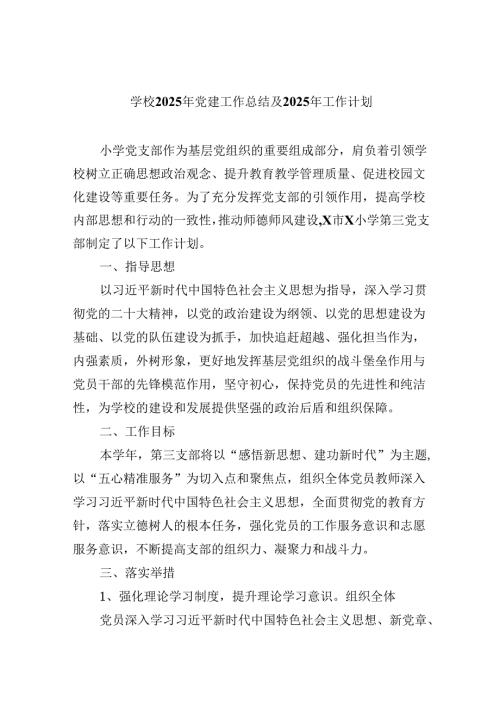 （11篇）学校2025年党建工作总结及年工作计划(最新精选).docx