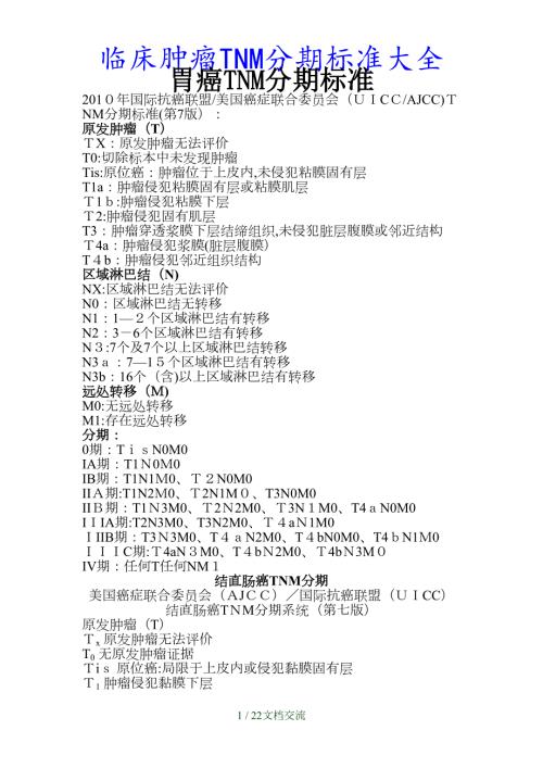 最新临床肿瘤TNM分期标准大全干货分享.doc