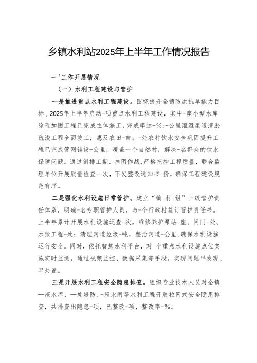 乡镇水利站2025年上半年工作情况报告.docx