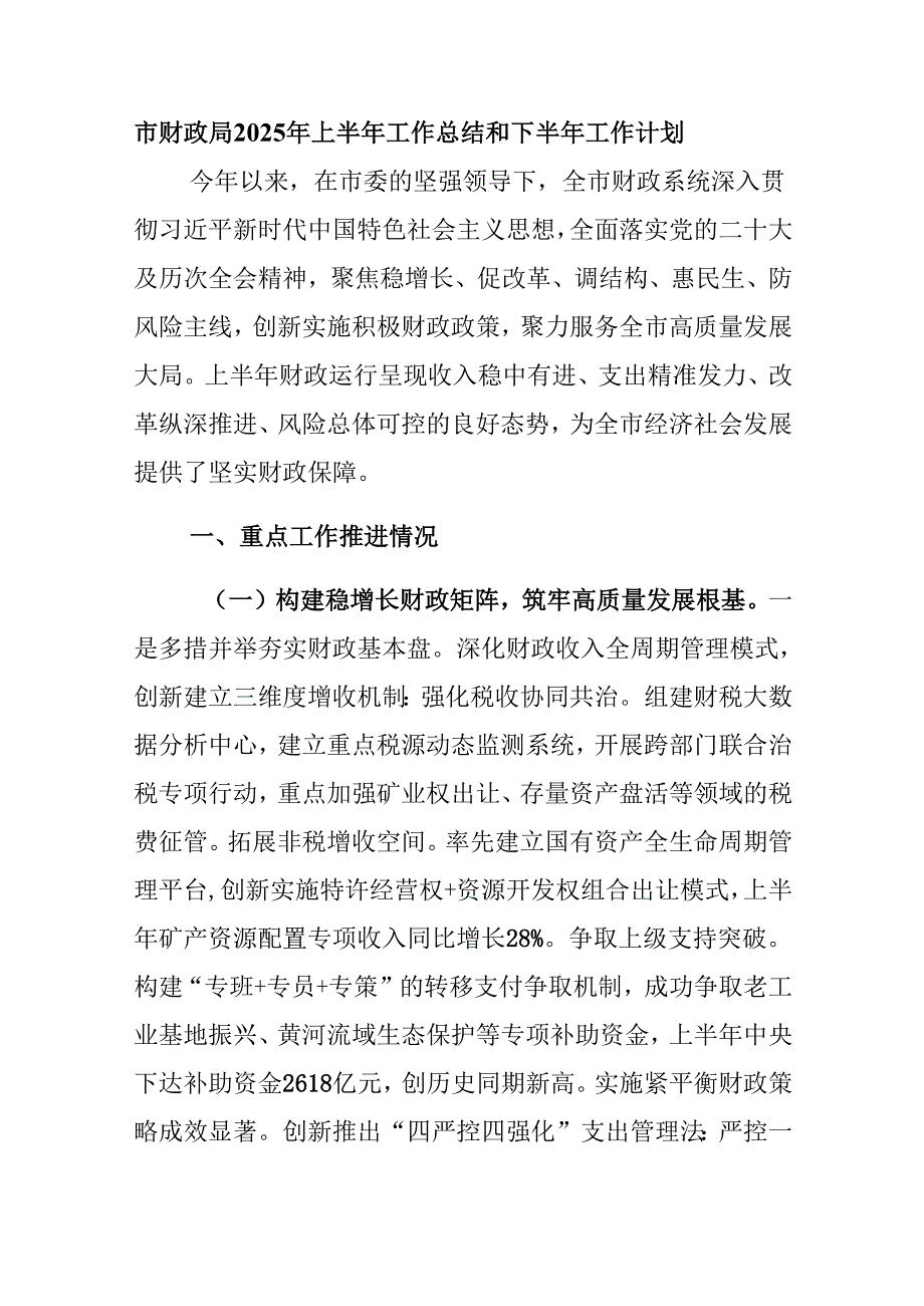 市财政局2025年上半年工作总结和下半年工作计划.docx_第1页