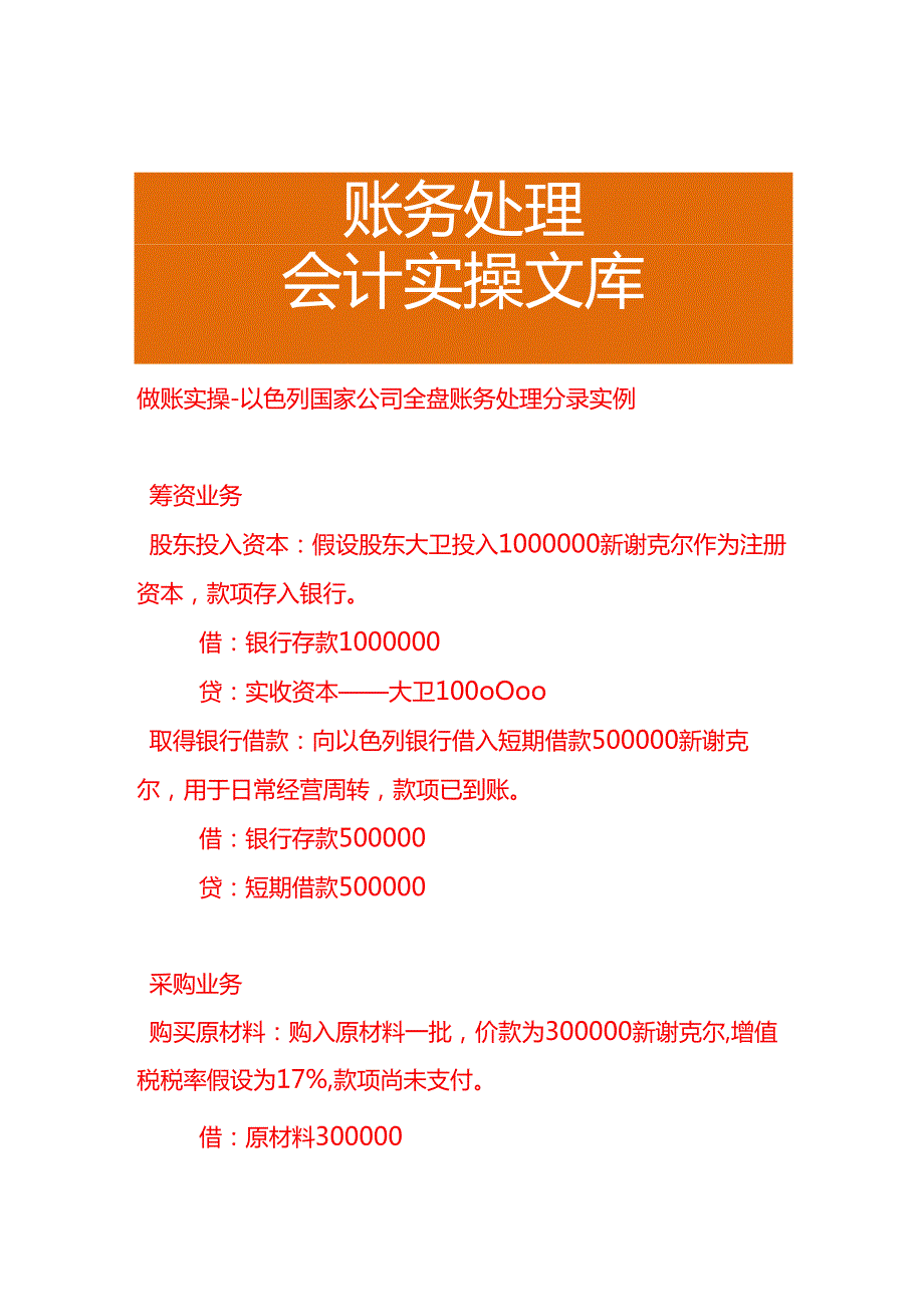 做账实操以色列国家公司全盘账务处理分录实例.docx_第1页