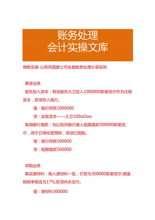 做账实操以色列国家公司全盘账务处理分录实例.docx