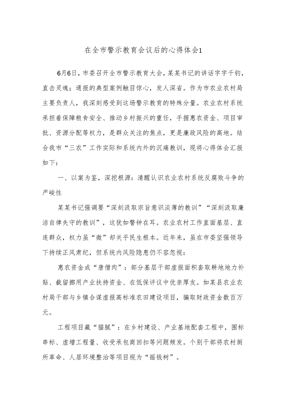 在全市警示教育会议后的心得体会1.docx_第1页