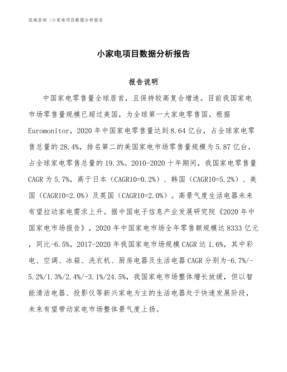 小家电项目数据分析报告模板.docx_第1页