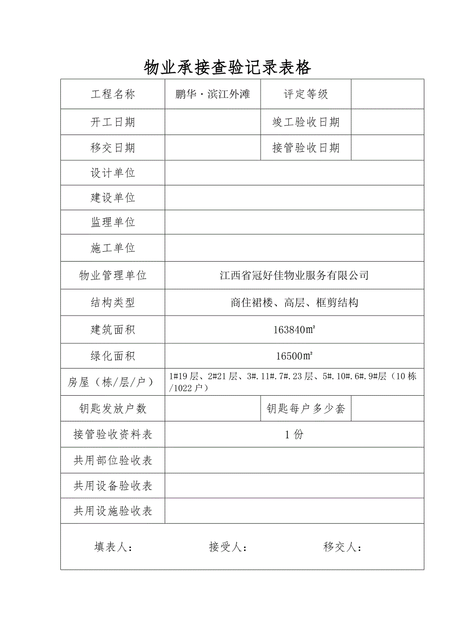 物业承接查验记录表格.doc_第1页