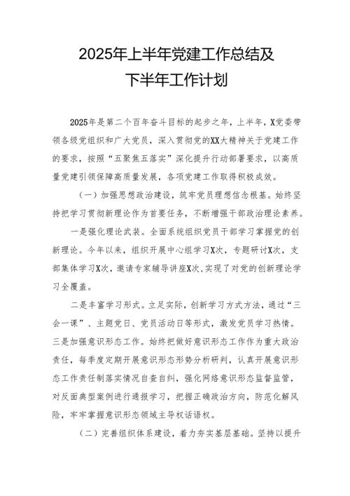 开展2025年上半年《党建工作总结》及下一步工作打算（3份）_64.docx
