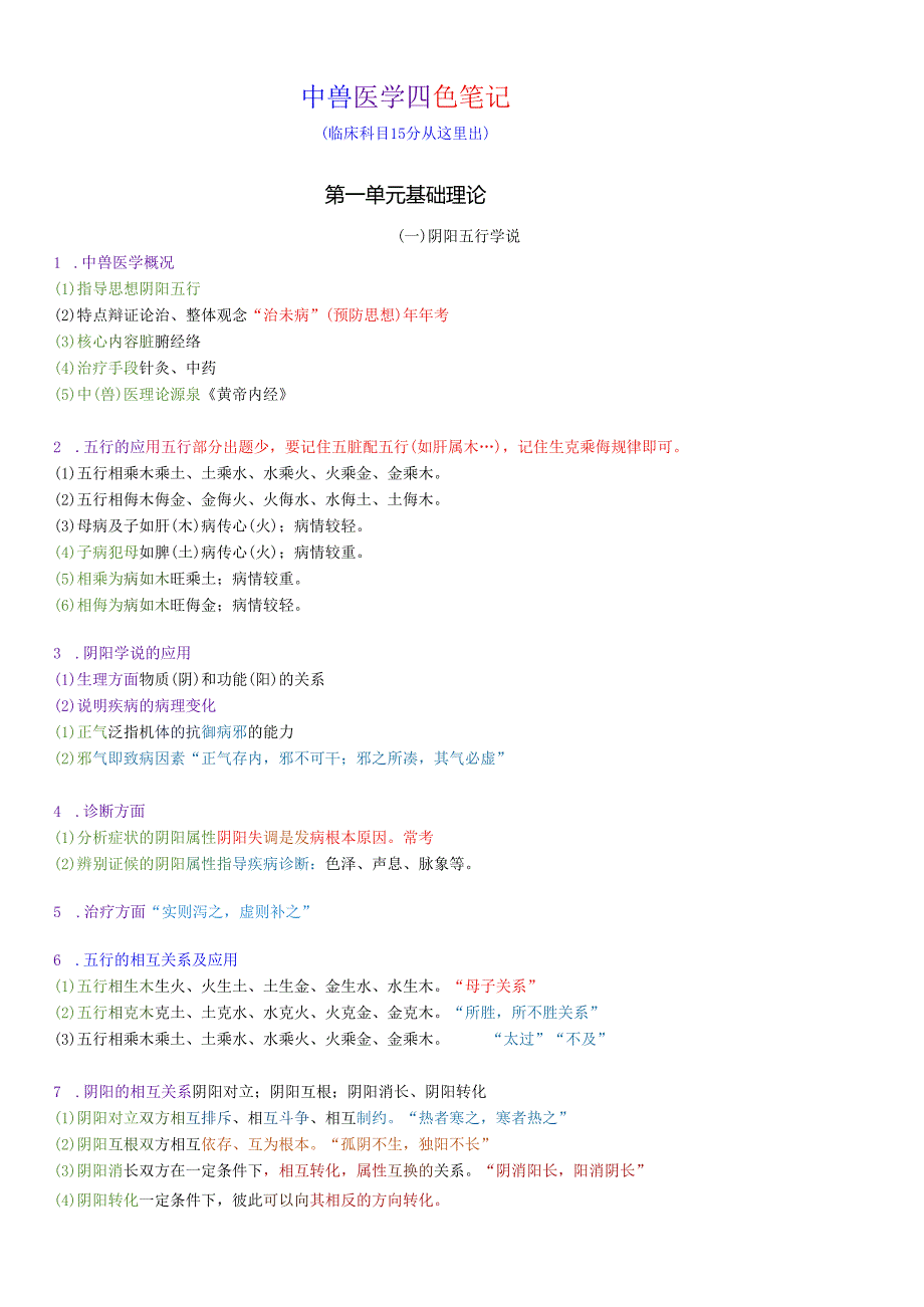 执业兽医资格考试：中兽医学四色笔记.docx_第1页