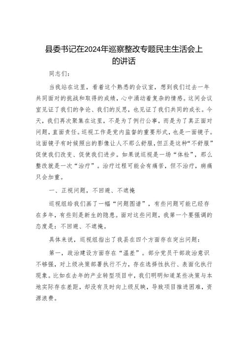 在全面从严治党和专题民主生活会上的讲话（精选两篇合辑）.docx