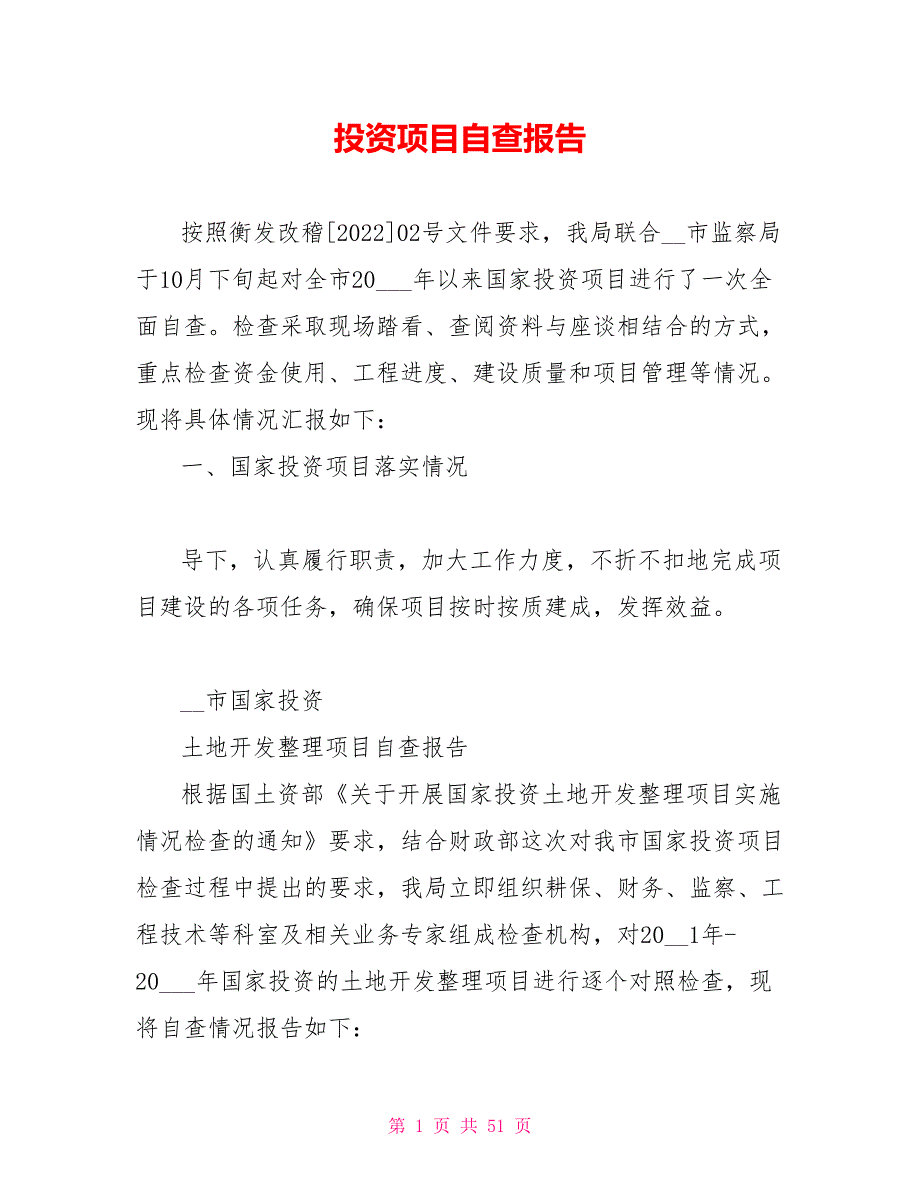 投资项目自查报告.doc_第1页
