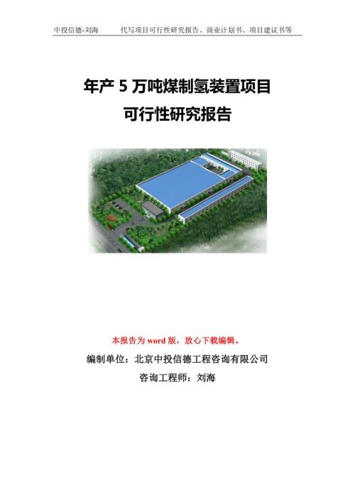 年产5万吨煤制氢装置项目可行性研究报告模板立项备案.doc