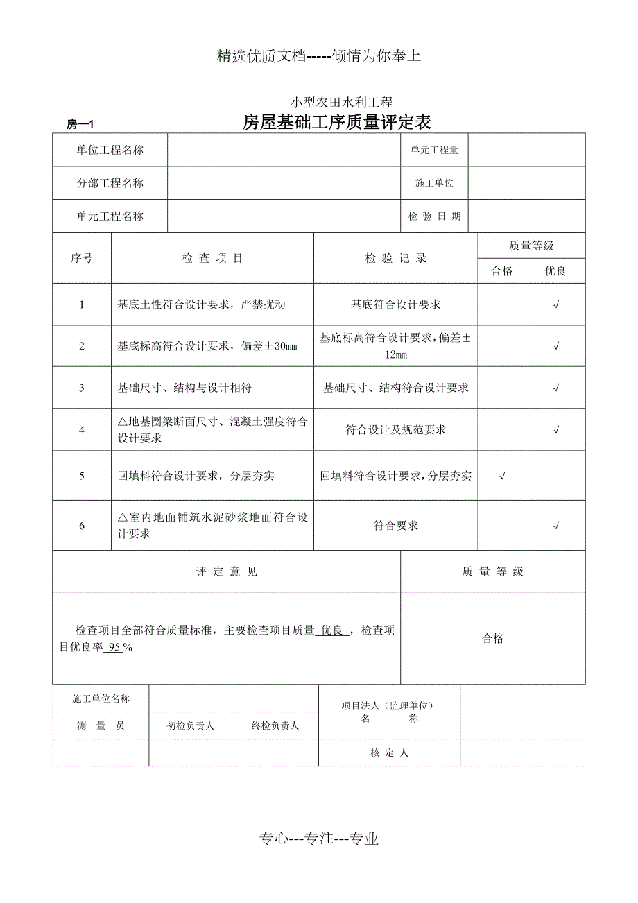 房屋建筑单元工程质量检查评定表共8页.doc_第2页