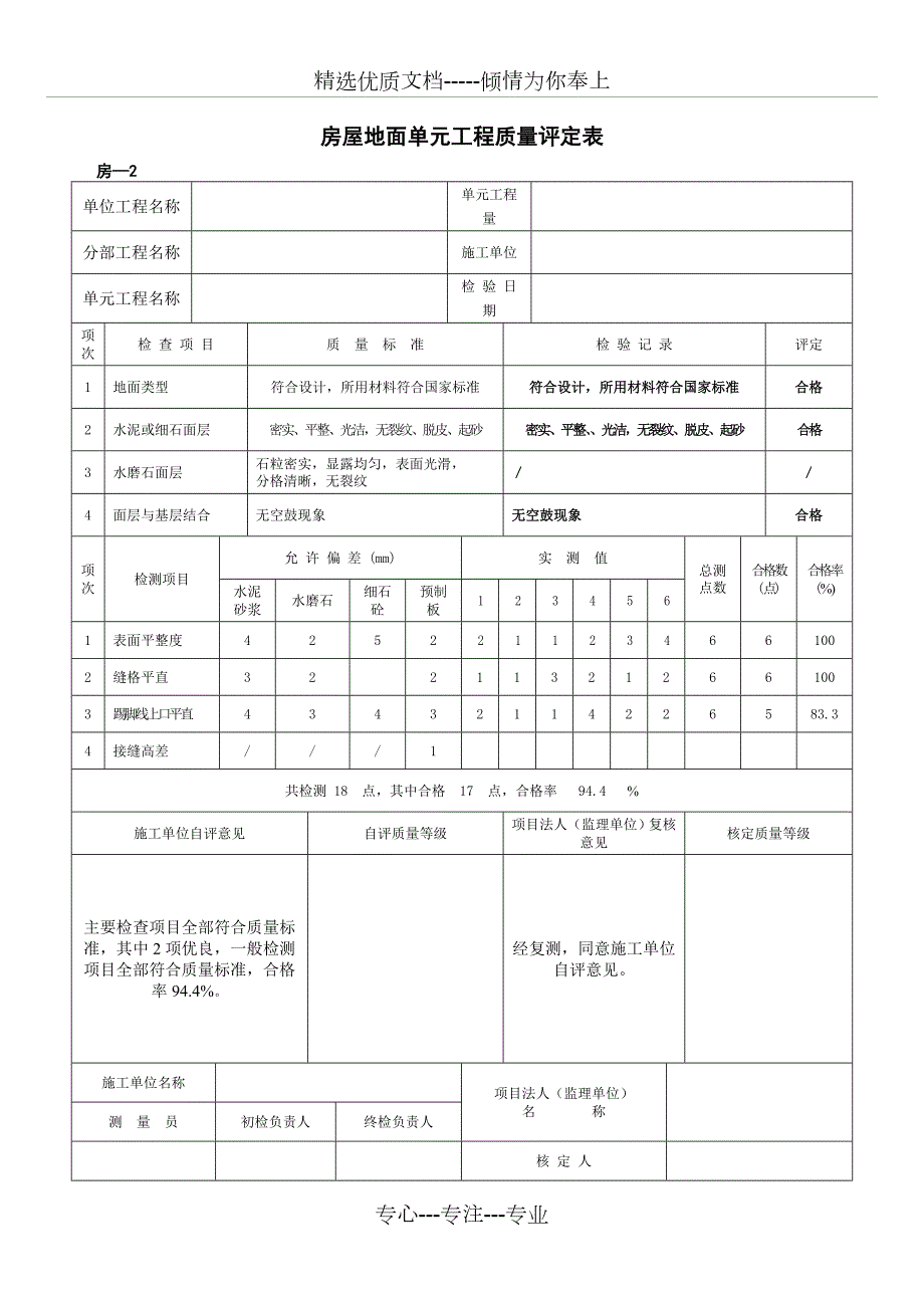 房屋建筑单元工程质量检查评定表共8页.doc_第3页