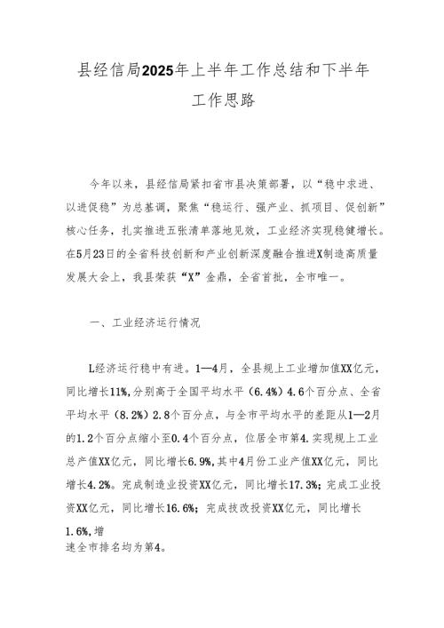 县经信局2025年上半年工作总结和下半年工作思路.docx