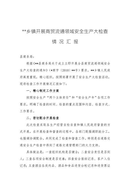 工作总结乡镇开展商贸流通领域安全生产大检查情况汇报.doc