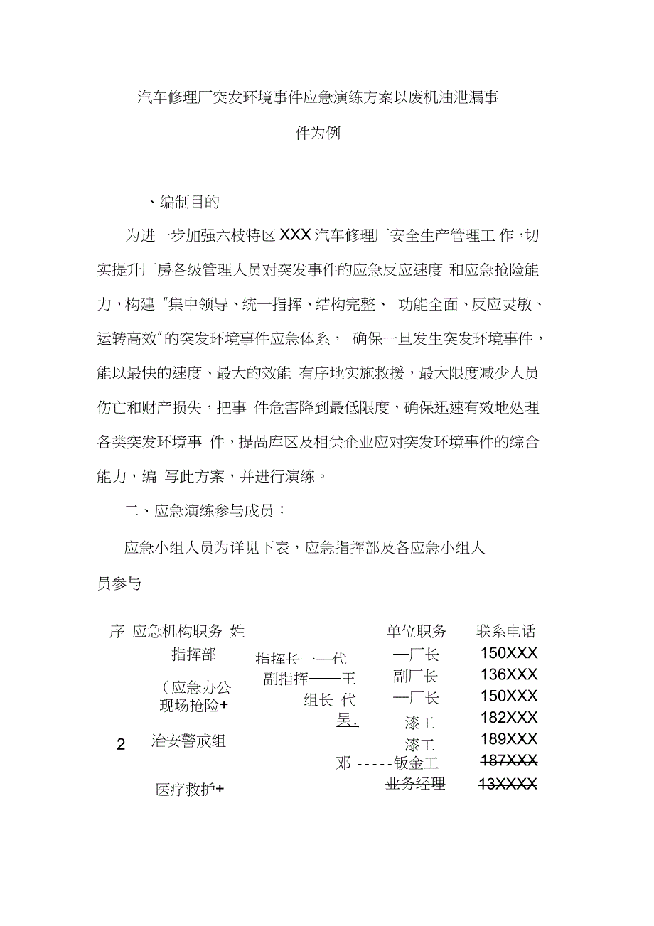 汽车修理厂突发环境事件应急演练方案以废机油泄漏事件为例完整版.doc_第1页