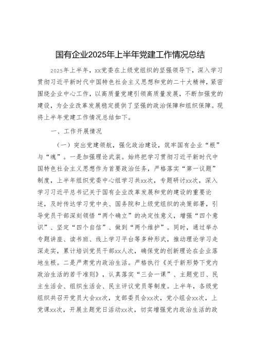 国有企业2025年上半年党建工作情况总结.docx
