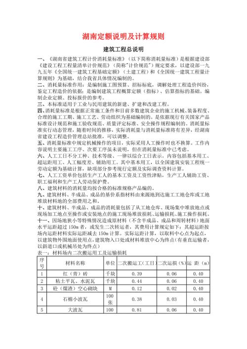 湖南定额说明及计算规则.doc