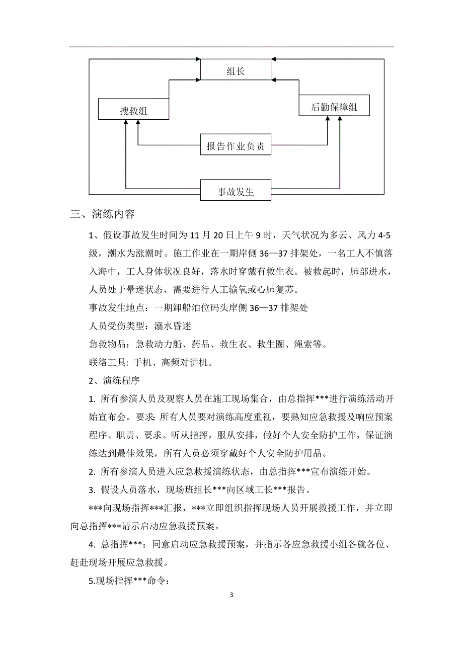 演练方案海上作业人员落水应急演练方案范本.doc_第3页