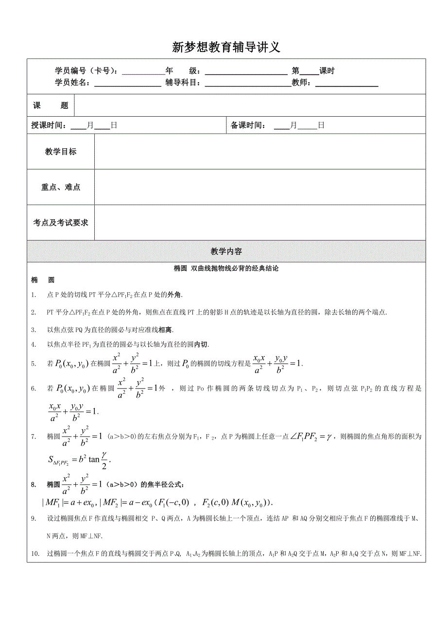 椭圆双曲线抛物线必背的经典结论.doc_第1页