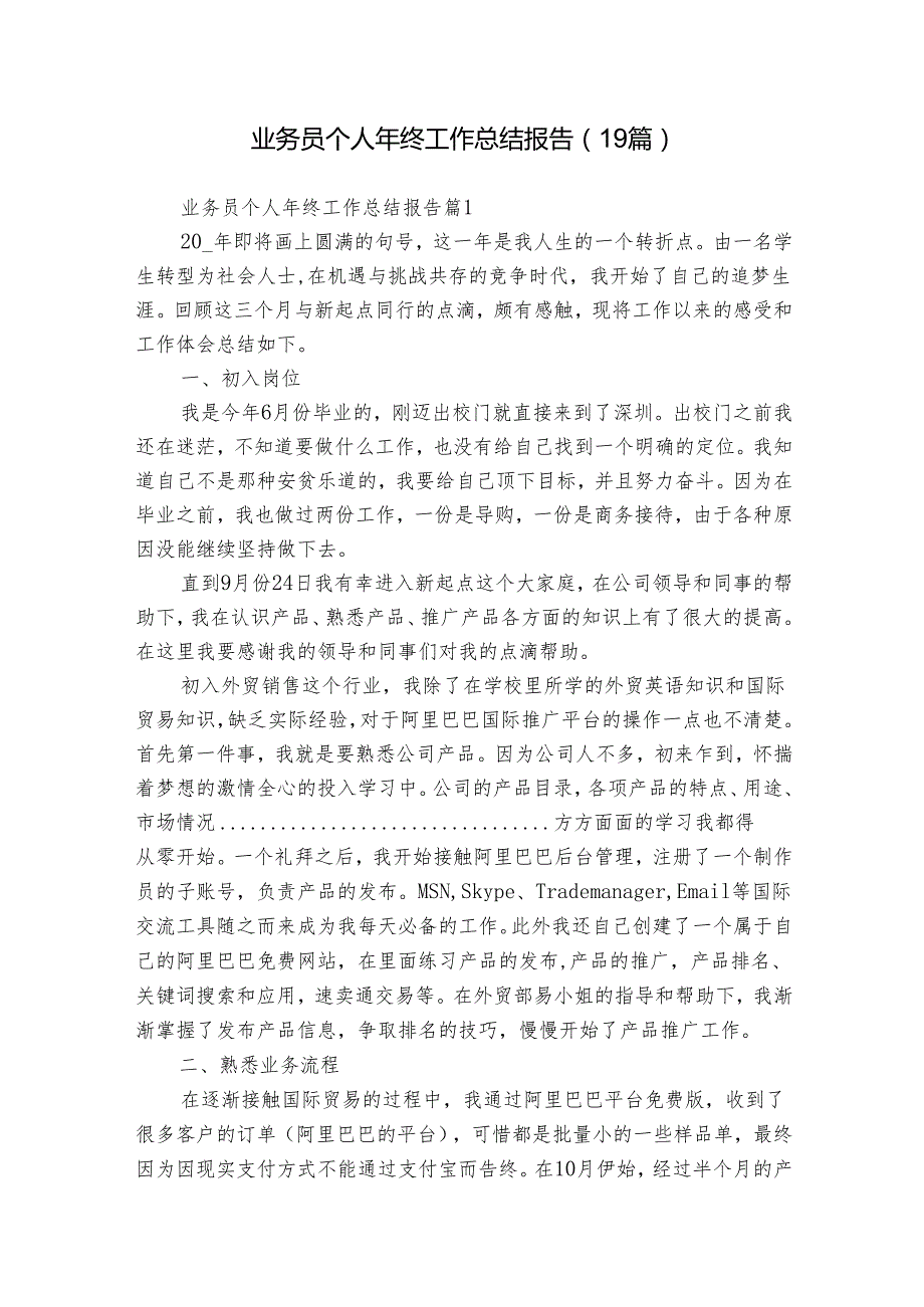 业务员个人年终工作总结报告（19篇）.docx_第1页