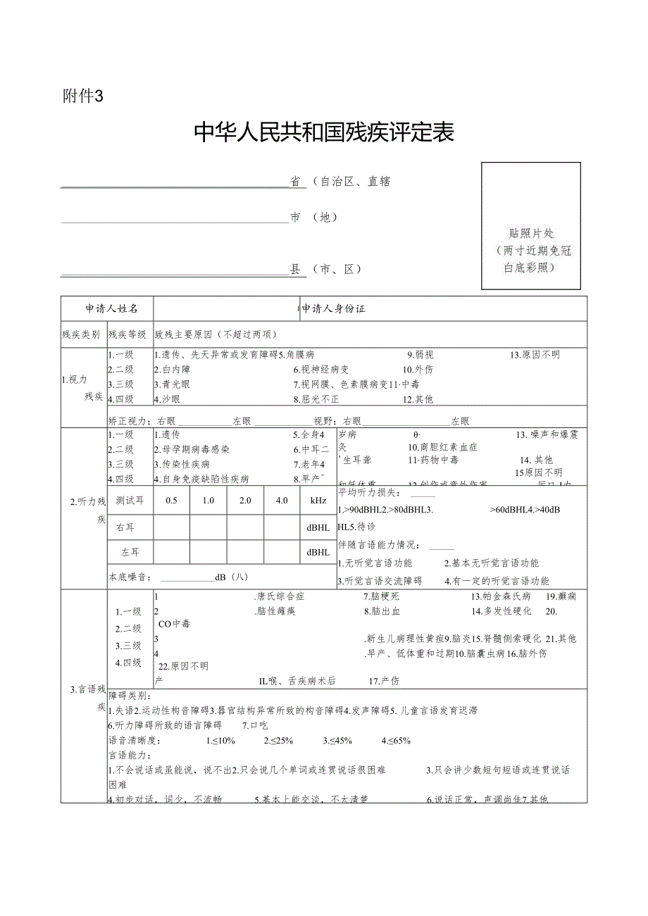 中华人民共和国残疾人证评定表.docx_第1页