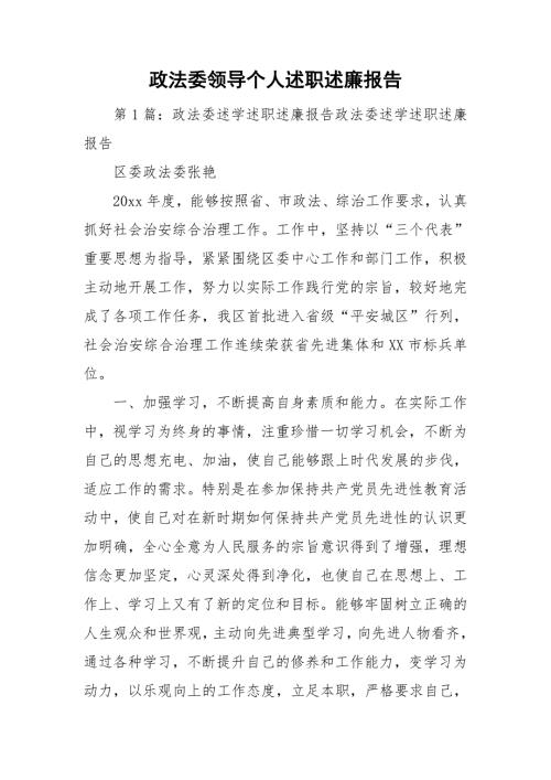政法委领导个人述职述廉报告.doc