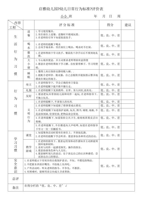 幼儿日常行为规范评价表.doc