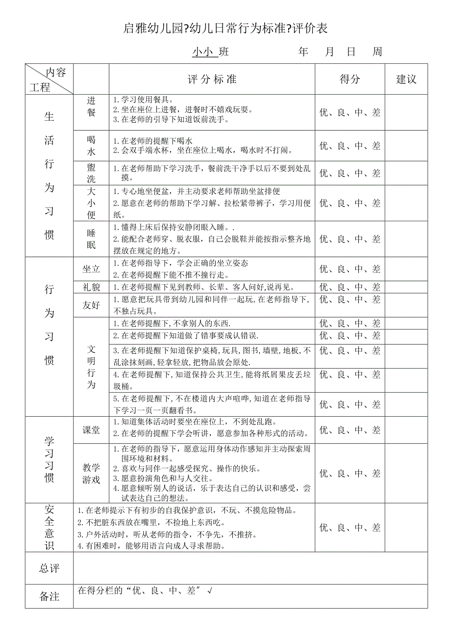 幼儿日常行为规范评价表.doc_第1页