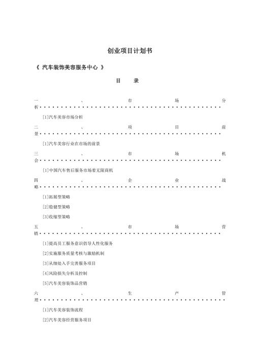 汽车美容装饰创业项目计划书.doc