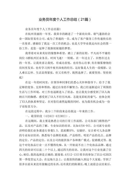 业务员个人工作总结（21篇）.docx