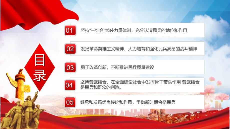 民兵政治教育教案继承和发扬民兵光荣传统努力争做合格民兵党课PPT课件.pptx_第3页