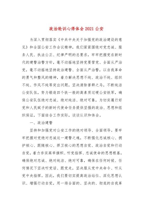 政治轮训心得体会2021公安.docx