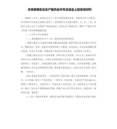 文体旅局安全生产委员会半年总结会上的发言材料模板.doc